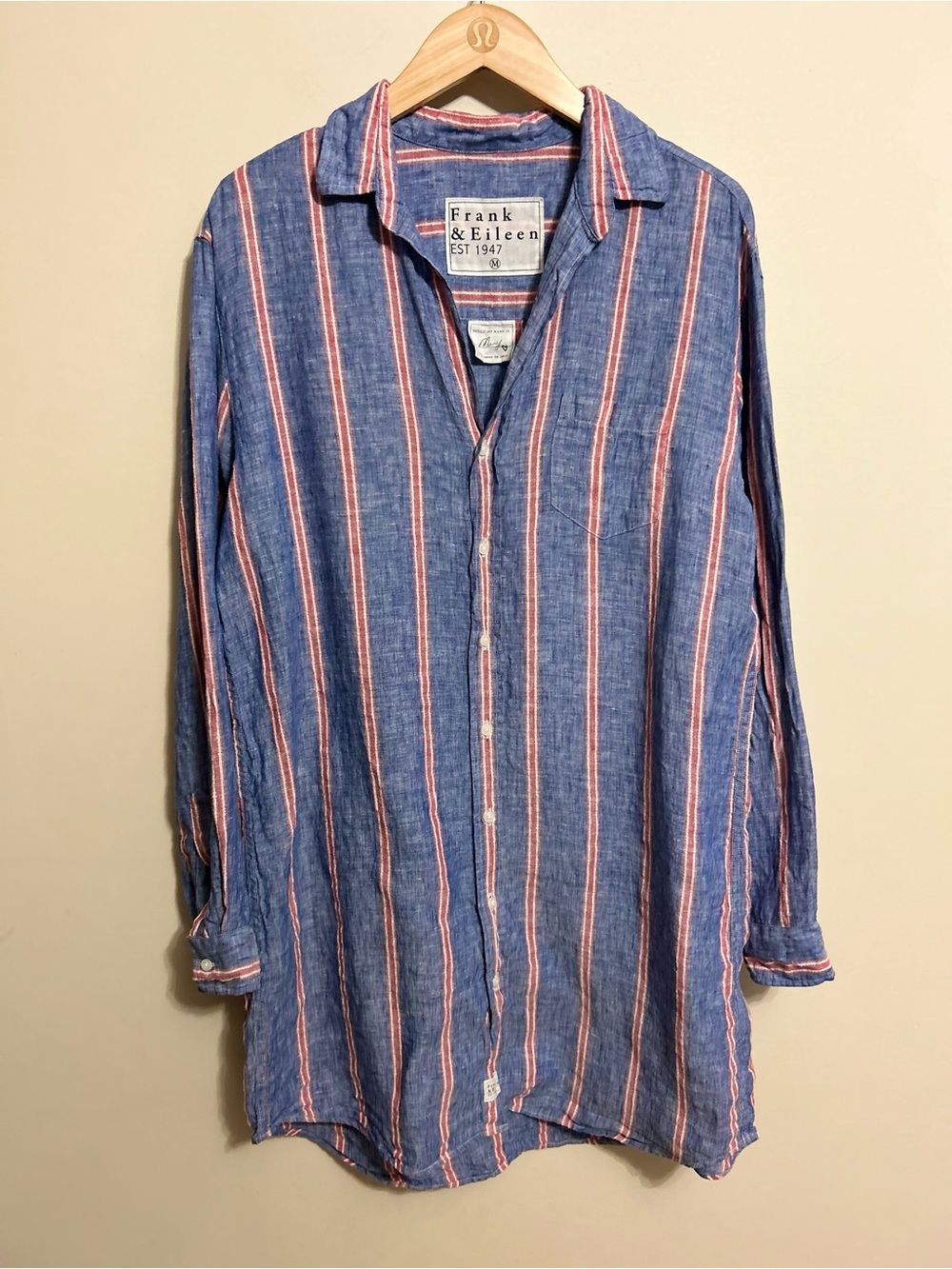 ⭐️Frank & Eileen Red and Navy Stripe Linen Mary Shirt Dress⭐️ - Picture 4 of 7